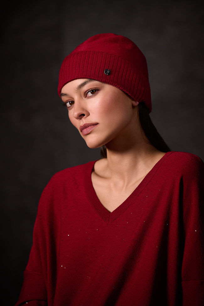 Joseph Ribkoff roter Pullover mit passender Mütze – 254 Signature Kollektion Herbst/Winter 2025